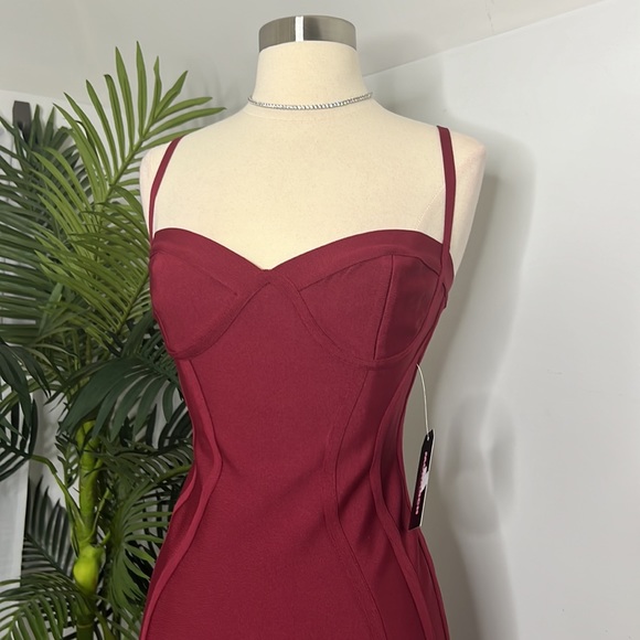 Maroon Formal Bandage Dress - Picture 2 of 6